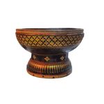 Black and Gold Hand Painted Wooden Bowl with Pedestal