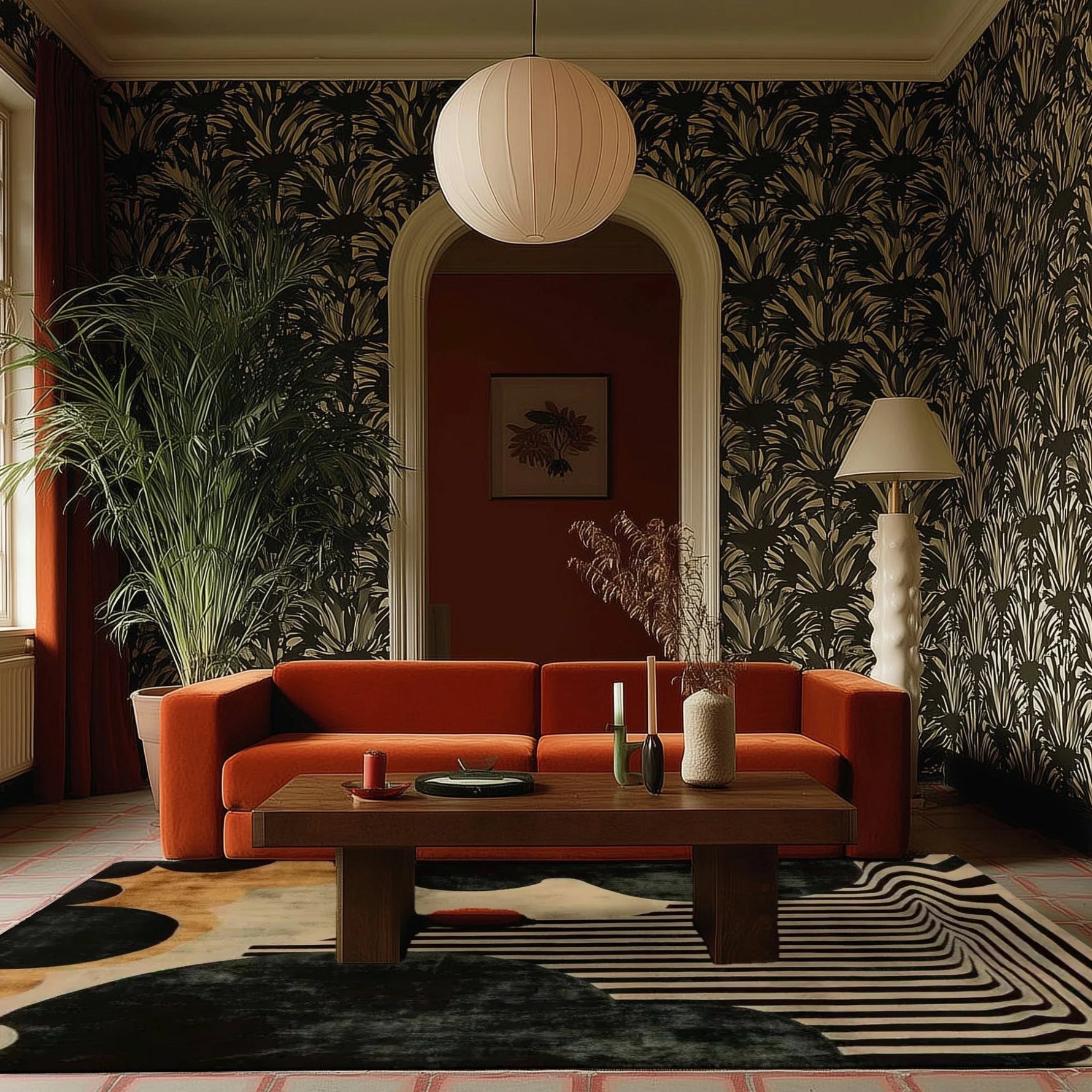 Black and Gold Striped Hand Tufted Rug 