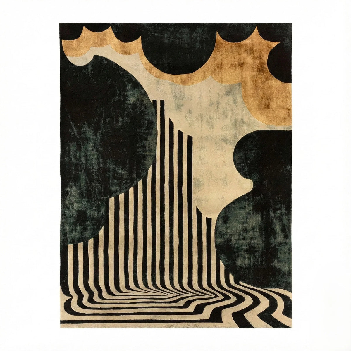 Black and Gold Striped Hand Tufted Rug  — Swatch 12" x 12"