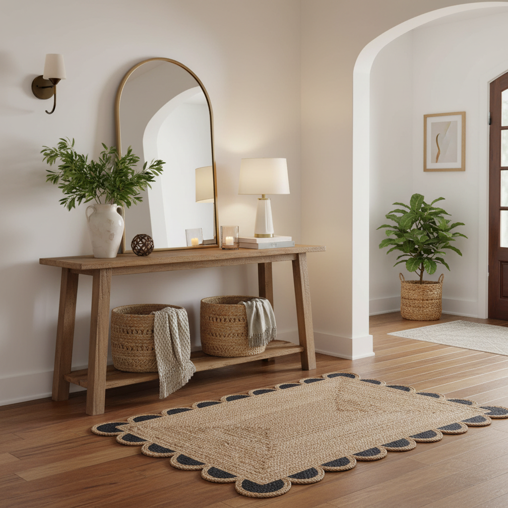 Black and Natural Scallop Jute Rug
