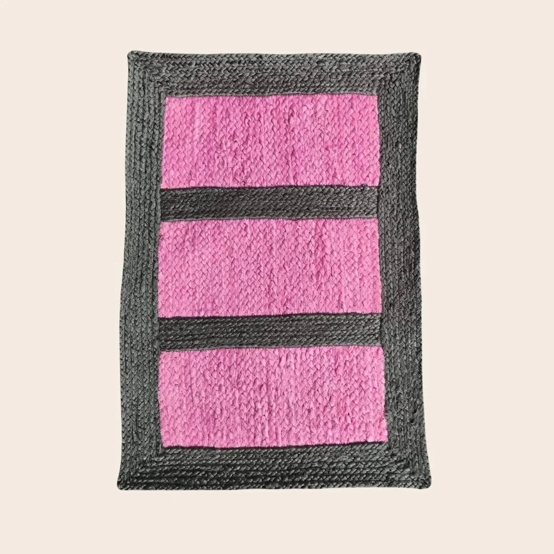 Black and Pink Braided Jute Rug