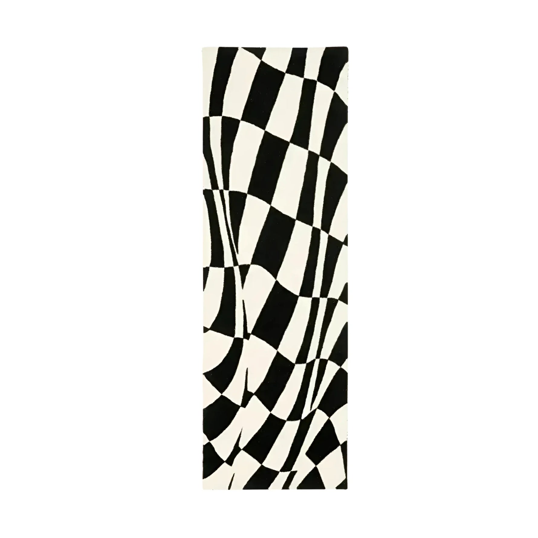 Black and White Abstract Curvy Checker Hand Tufted Wool Rug Runner
