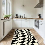 Black and White Abstract Curvy Checker Hand Tufted Wool Rug Runner