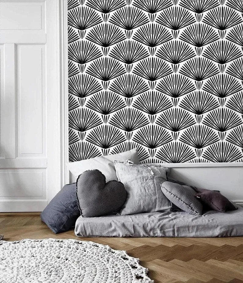 Black and White Art Deco Fans Wallpaper