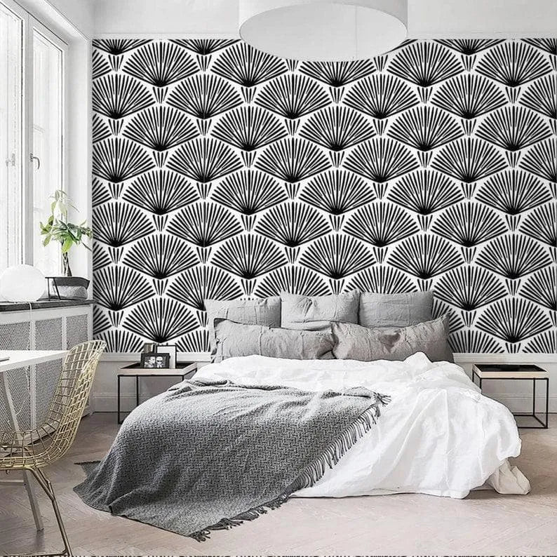 Black and White Art Deco Fans Wallpaper