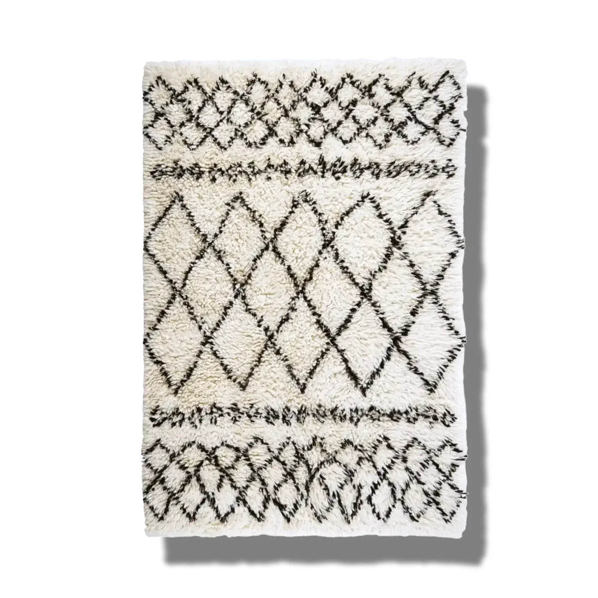 Black and White Diamonds Shaggy Wool Area Rug — Custom 5' × 13'