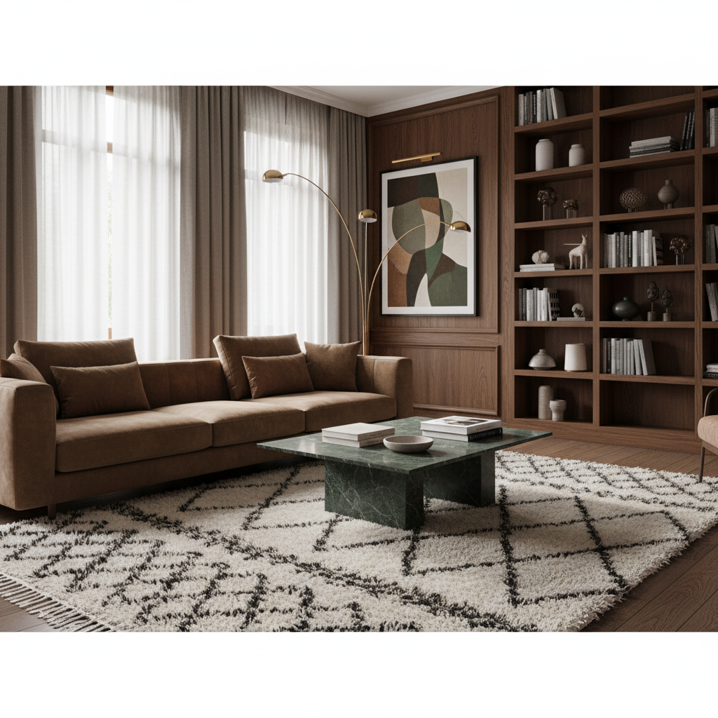 Black and White Diamonds Shaggy Wool Area Rug