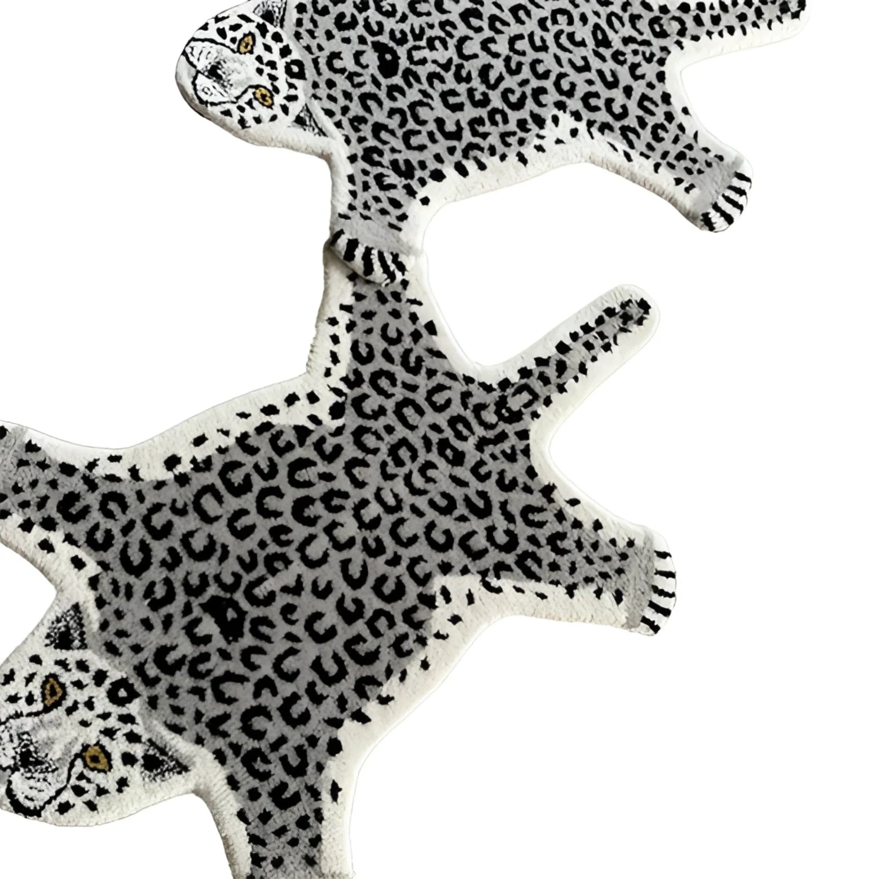 Black and White Hand Tufted Leopard Shaped Accent Wool Rug