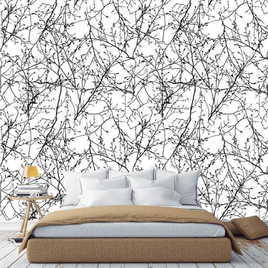 Black and White Minimalist Tree Branches Wallpaper - MAIA HOMES