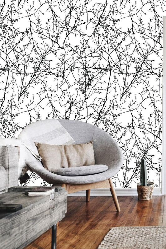 Black and White Minimalist Tree Branches Wallpaper - MAIA HOMES