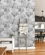 Black and White Poppy Floral Wallpaper