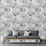 Black and White Poppy Floral Wallpaper