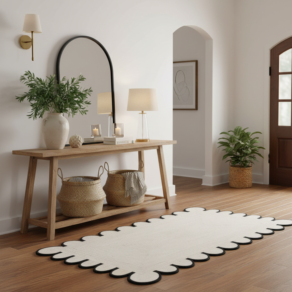Black and White Scallop Jute Rug
