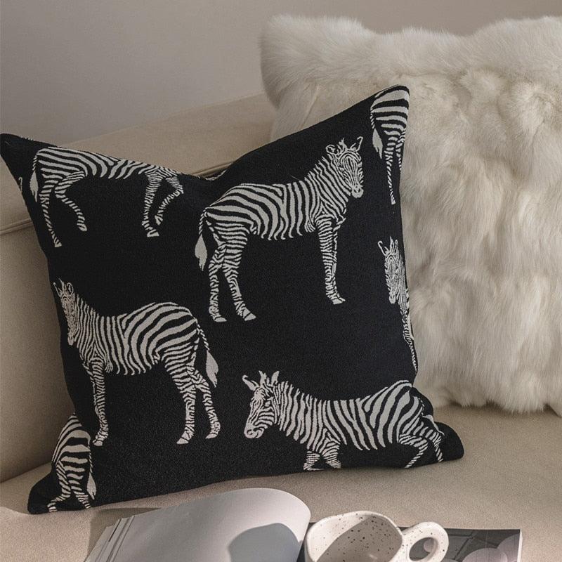 Black and White Zebra Pillow Cover with Fringes White Zebra