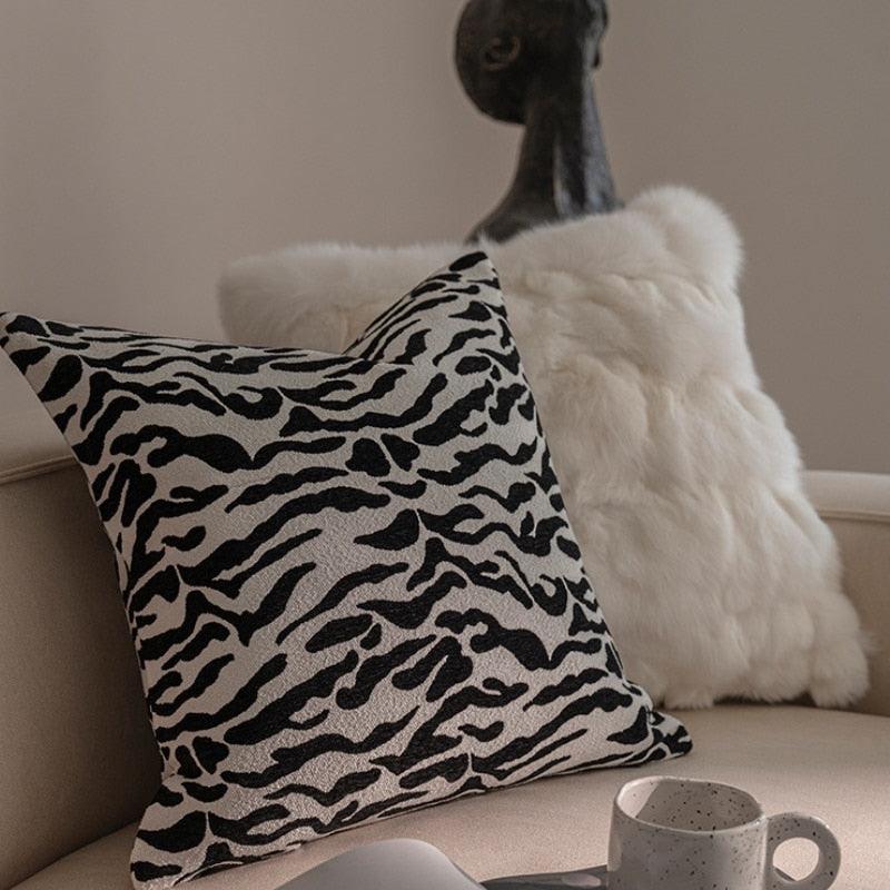 Black and White Zebra Pillow Cover with Fringes Zebra Print