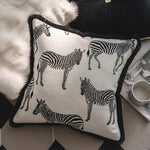 Black and White Zebra Pillow Cover with Fringes Black Zebra