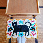 Black Kitty Floral Scallop Bath Mat