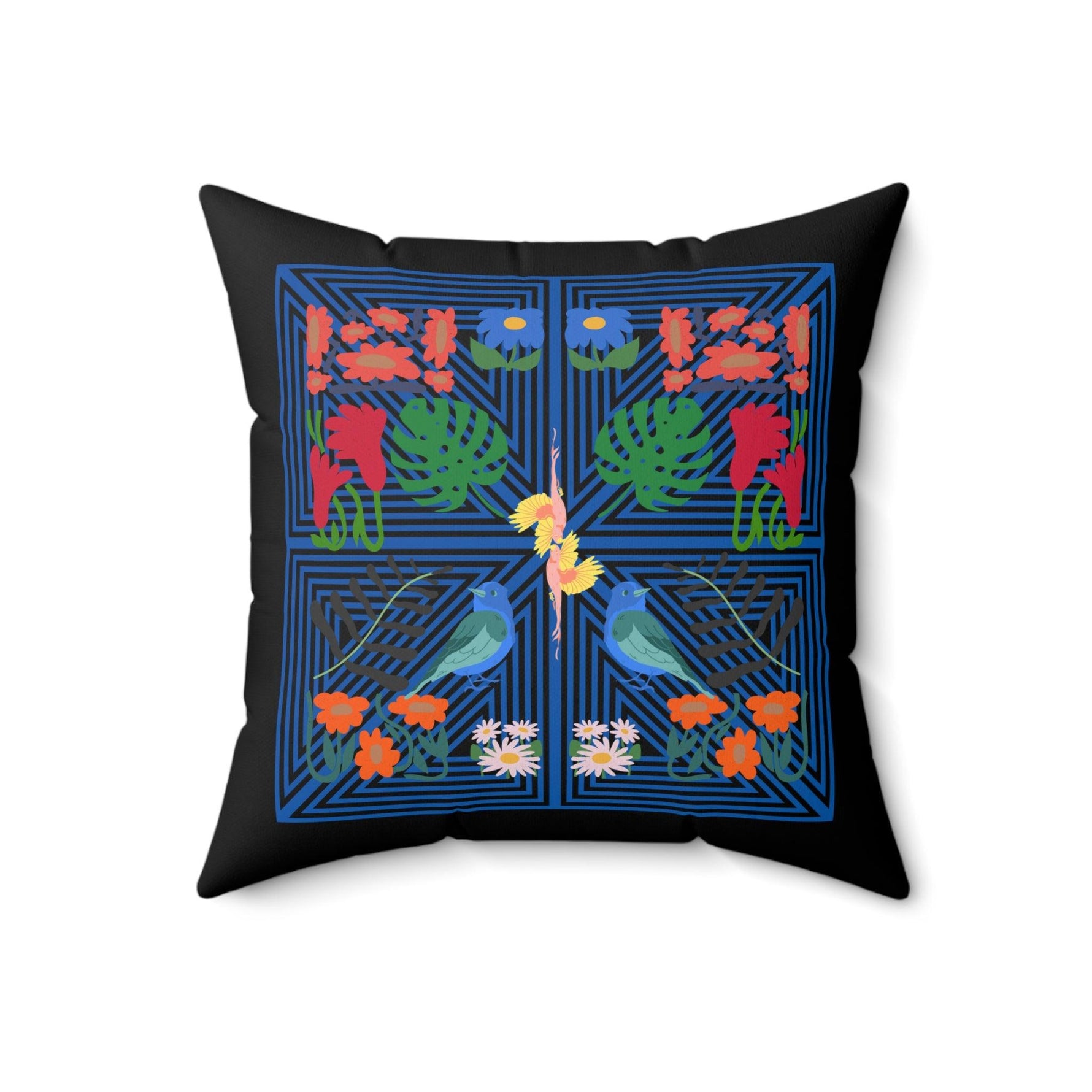 Black Nature Paradise Printed Throw Pillow