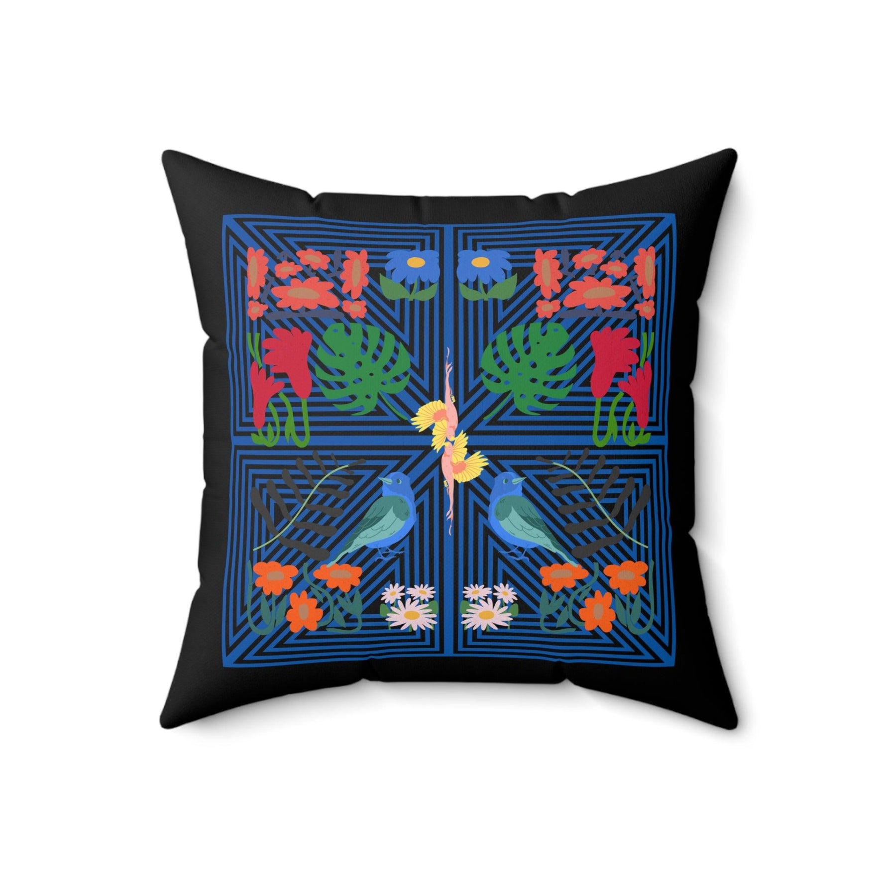 Black Nature Paradise Printed Throw Pillow