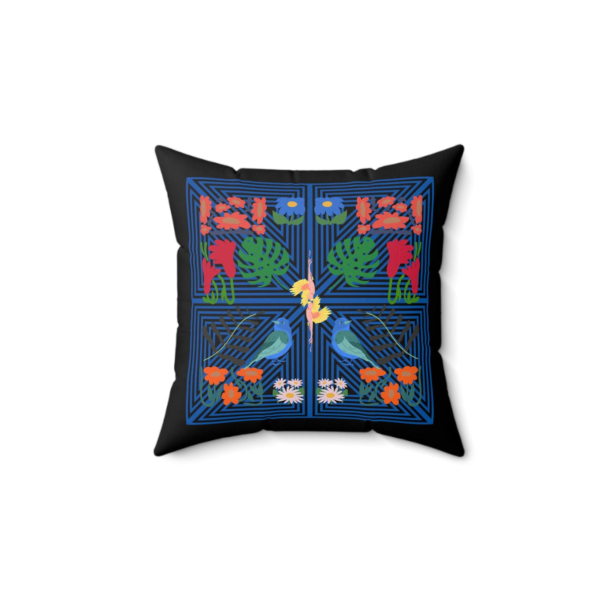 Black Nature Paradise Printed Throw Pillow