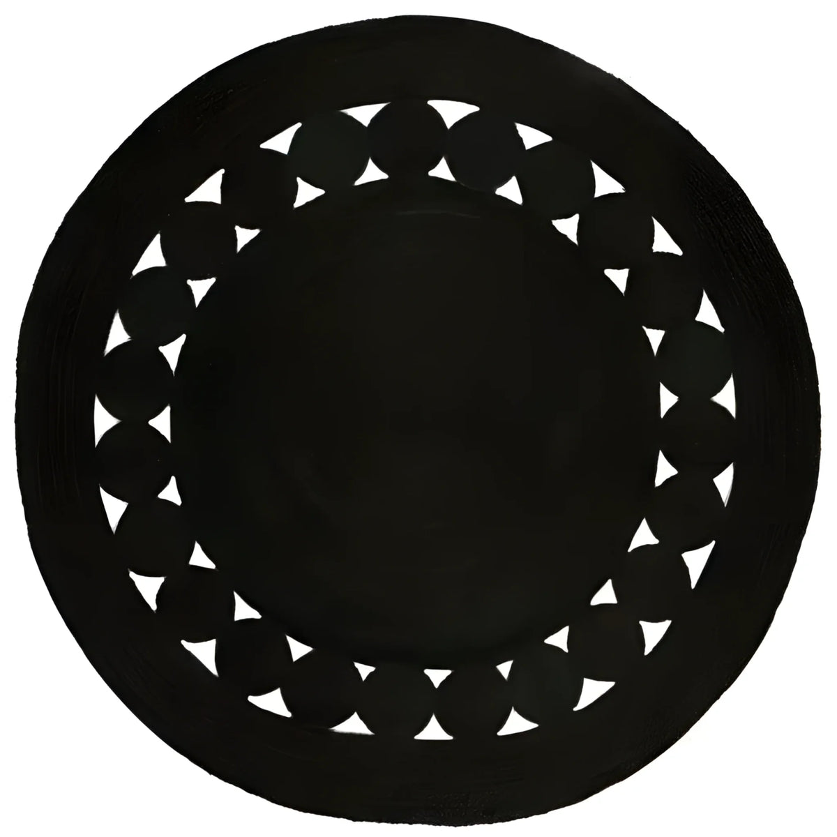 A stylish black round jute area rug with intricate detailing, perfect for adding an elegant touch to any office or living room. This large area rug is ideal for creating a warm and inviting space.