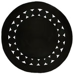 A stylish black round jute area rug with intricate detailing, perfect for adding an elegant touch to any office or living room. This large area rug is ideal for creating a warm and inviting space.
