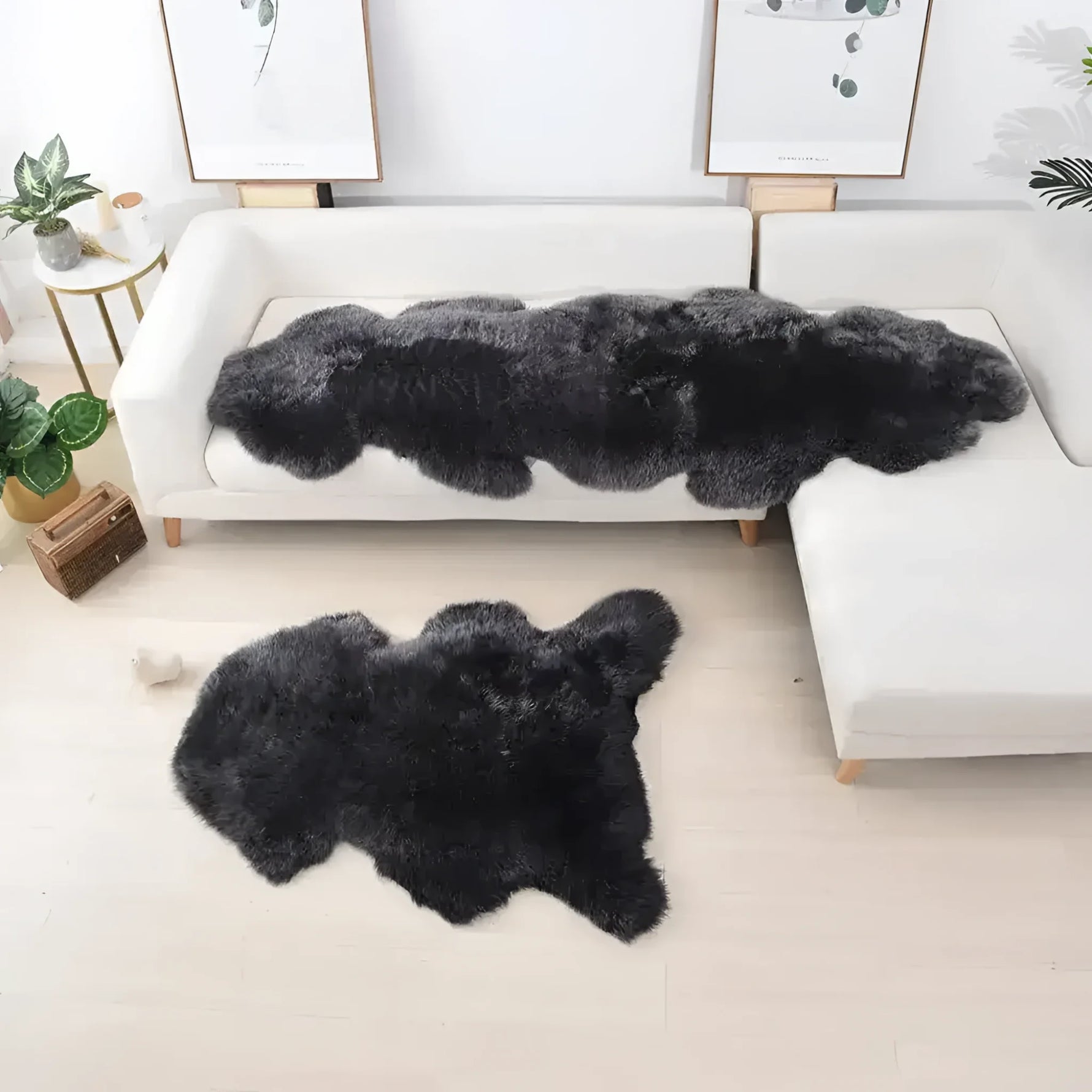 Black Soft Texture Shaggy Natural Fur Sheepskin Area Rug - 1001 KNOTS