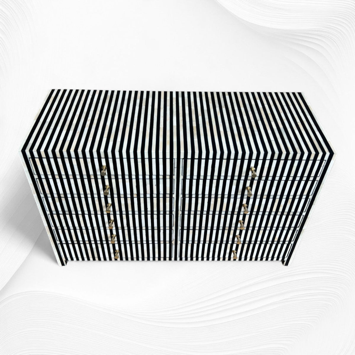 Black and white striped box on a white background
