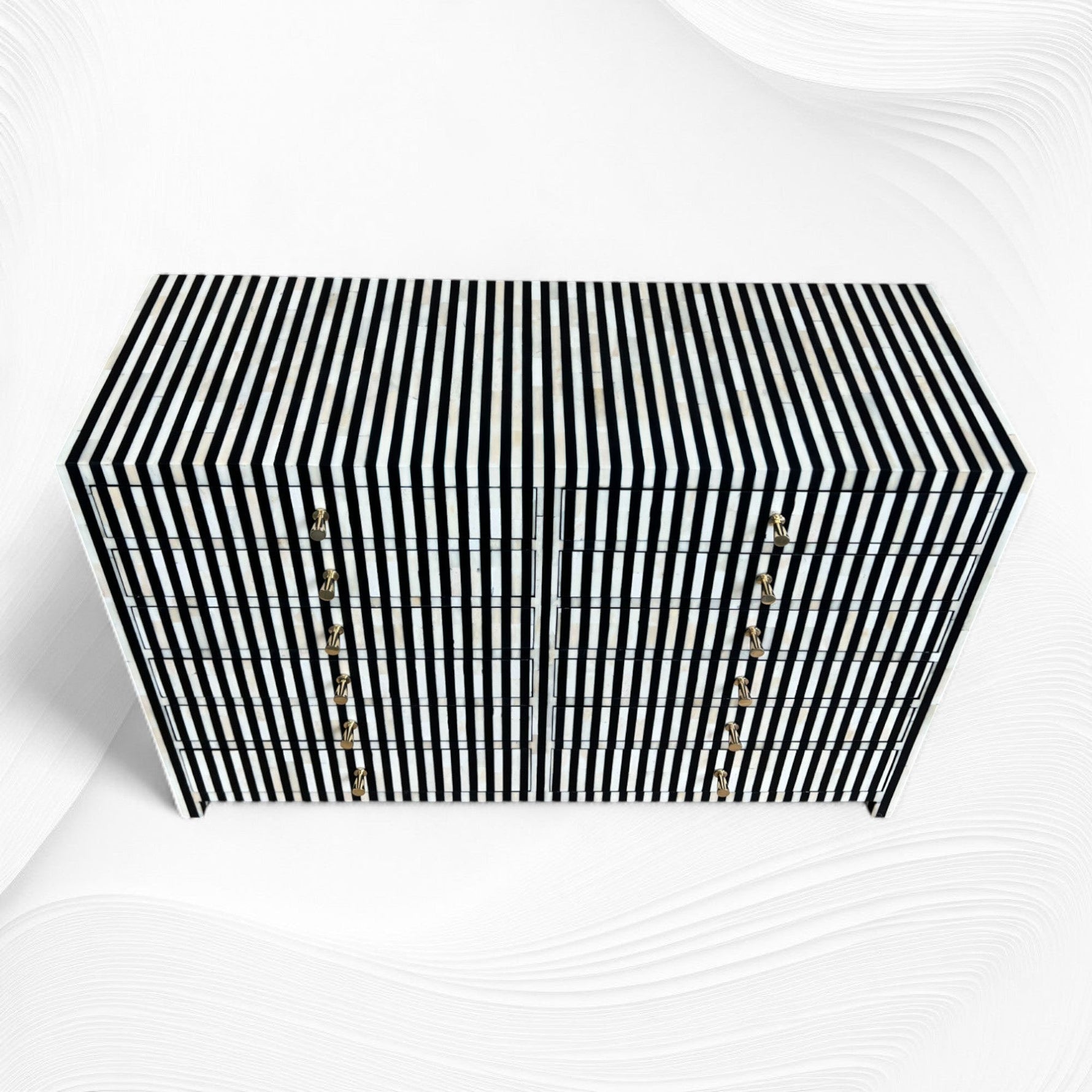 Black and white striped box on a white background