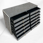 Black and white striped storage unit with multiple drawers on a white background