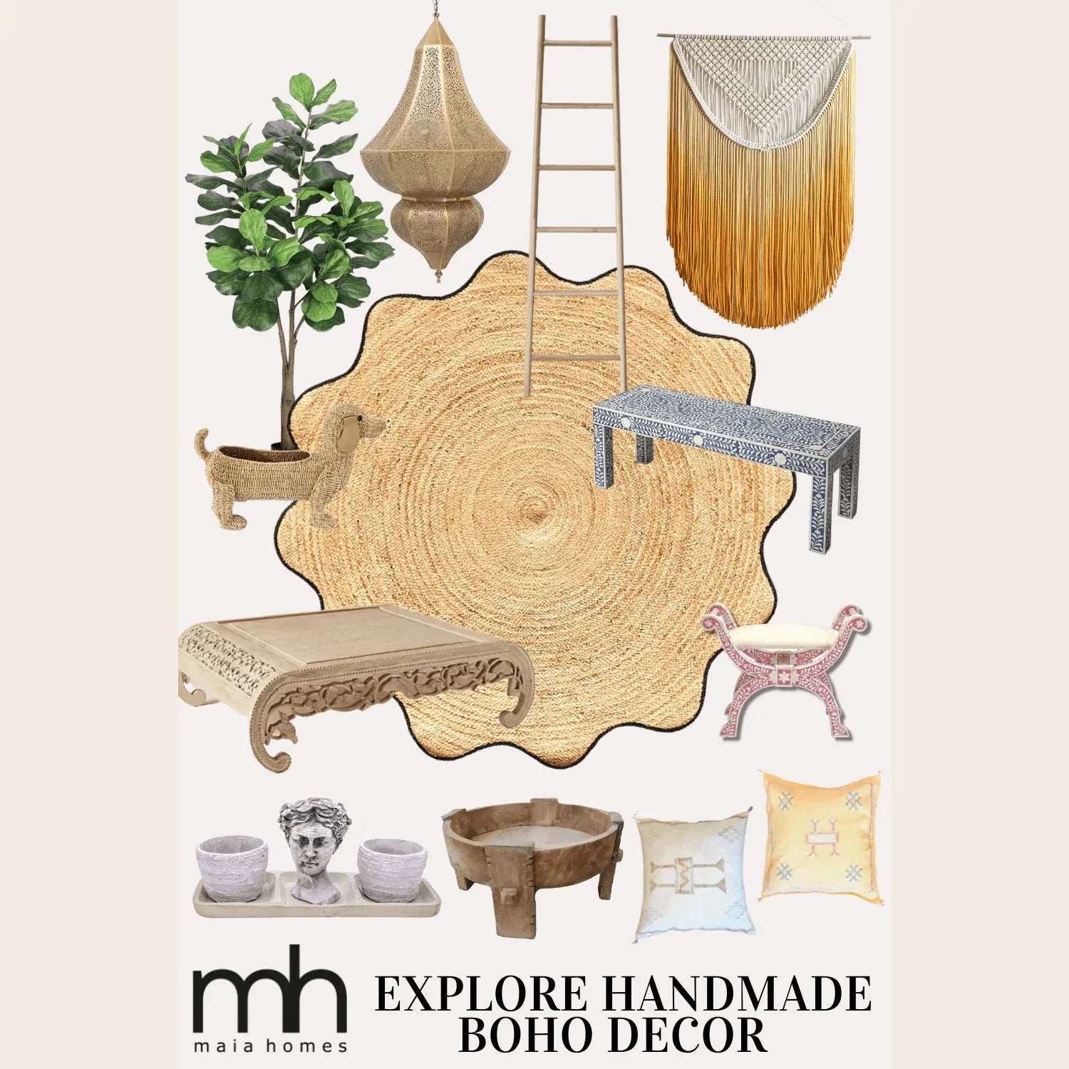 Black Trim Natural Round Jute Rug