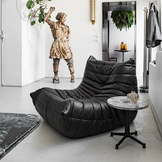 Black Vegan Leather Classic Lazy Armless Lounge Chair - MAIA HOMES