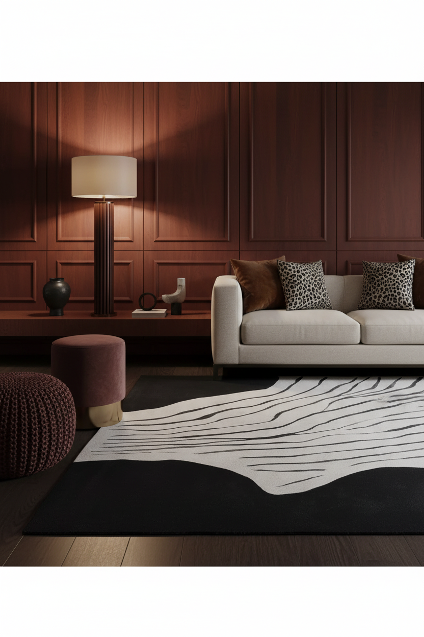 Black White Rhythm Hand Tufted Rug