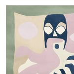 Contemporary Blocked Soul Portrait hand-tufted area rug, featuring an abstract design with muted green, beige, and navy tones. Perfect for large living rooms, this 8x10 wool rug seamlessly blends modern art with functionality, making it an ideal centerpiece for any space.