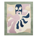 This Blocked Soul Portrait Hand Tufted Rug features an abstract design with bold, artistic shapes in shades of navy, lavender, and cream. Perfect for large living room spaces, this contemporary wool area rug measures 8x10, adding a modern flair to your home decor.