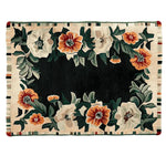 A beautifully designed Bloom Border Hand Tufted Area Rug featuring vibrant floral patterns in orange, white, and green hues. Perfect for enhancing living room decor, this wool rug adds a touch of elegance and sophistication to any space.