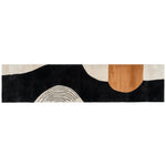 Contemporary runner rug with a modern abstract design, featuring rich black and earthy brown tones, ideal for use as a hallway runner rug or kitchen runner rug. Made from high-quality wool, this hand-tufted wool rug adds a stylish touch to any kitchen or bathroom space.