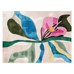 A vibrant abstract area rug featuring a contemporary design with bold colors including blue, pink, and green. This hand-tufted wool rug is ideal for adding a splash of color to modern living rooms, perfectly sized for an 8x10 space.