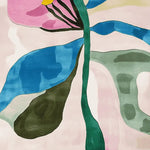 Close-up of the Bloom Shape Dreams Hand Tufted Area Rug featuring abstract design with vibrant colors like pink, blue, and green. Perfect contemporary rug for living rooms, this wool rug offers a stylish touch for spaces needing an 8x10 living room rug.