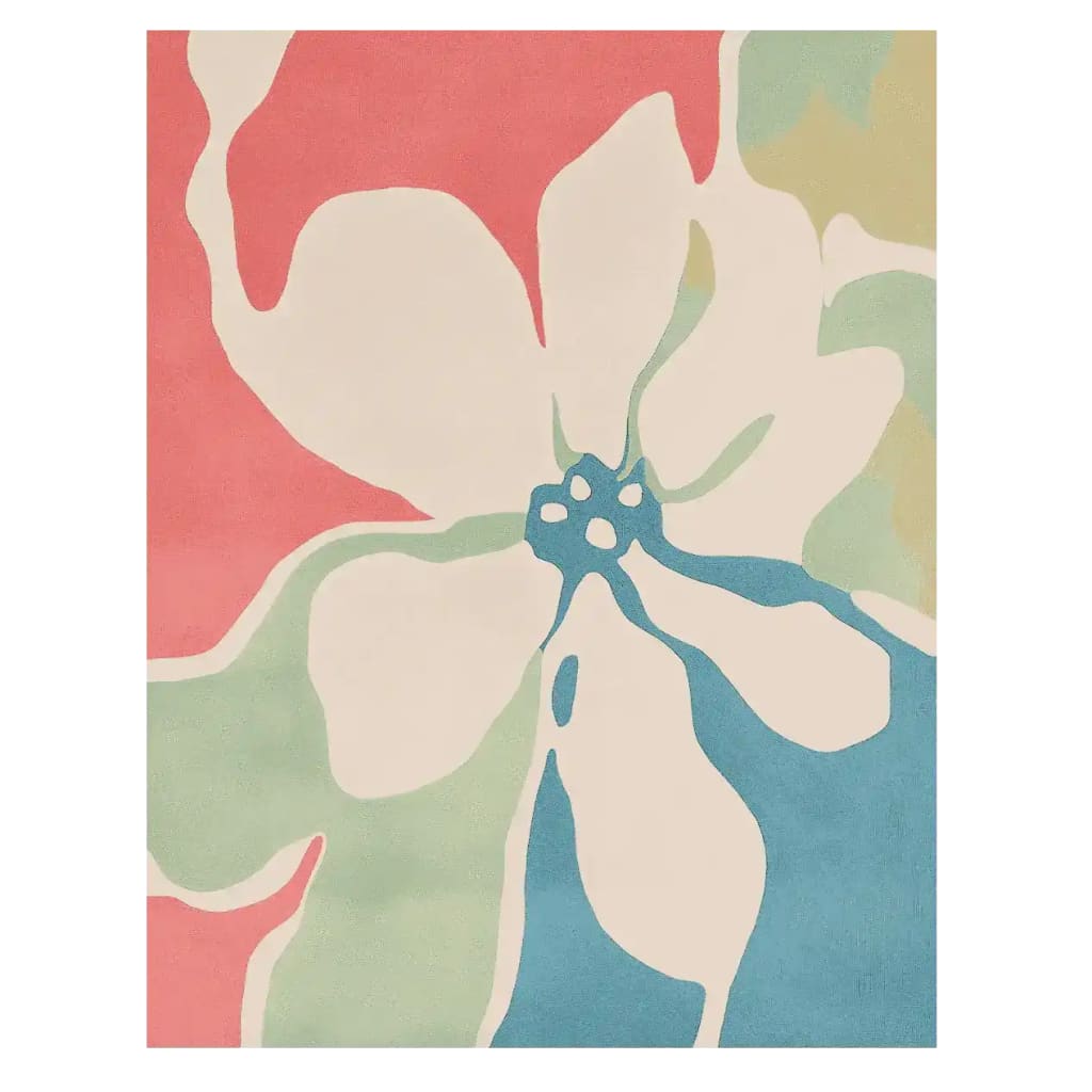 The Bloom Tide Light Hand Tufted Rug is an exquisite area rug featuring a contemporary abstract floral design in soft pastels. This large living room rug offers a harmonious blend of colors, including blue, pink, and green, making it an ideal wool rug for modern interiors. Perfect for adding elegance to any area, this rug enhances the aesthetic of your living space.