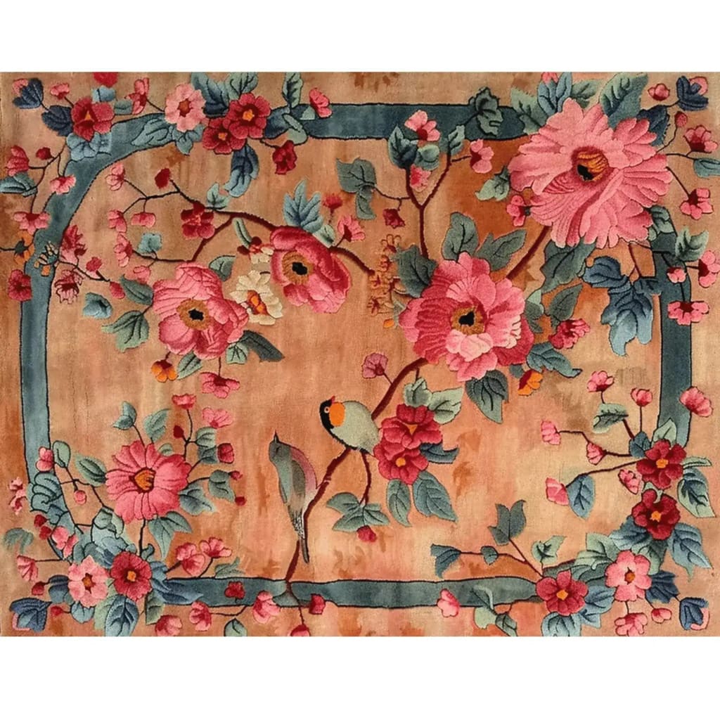 Luxurious Blooming Symphony Hand Tufted Area Rug featuring vibrant pink and blue floral patterns. Ideal for enhancing living room decor, this wool rug brings elegance and warmth to any space. Perfect choice for those seeking stylish living room area rugs.