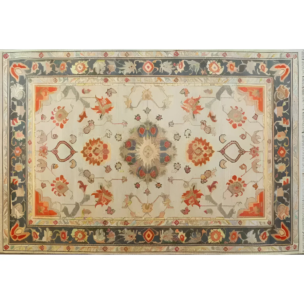 A beautifully hand-knotted area rug featuring a vibrant floral design, perfect for adding elegance to any living room. This Persian-inspired rug showcases intricate patterns with rich colors, making it an ideal choice for those seeking a floral rug with traditional charm.