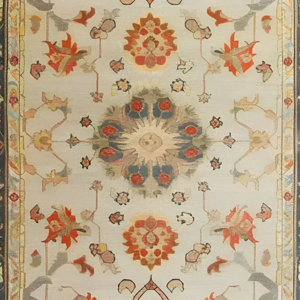 Blossom Breeze Hand Knotted Area Rug featuring an intricate floral design in warm hues. Perfect for adding elegance to your living room, this Persian-style rug showcases exquisite craftsmanship. Ideal for those seeking a stunning floral rug to enhance their space.