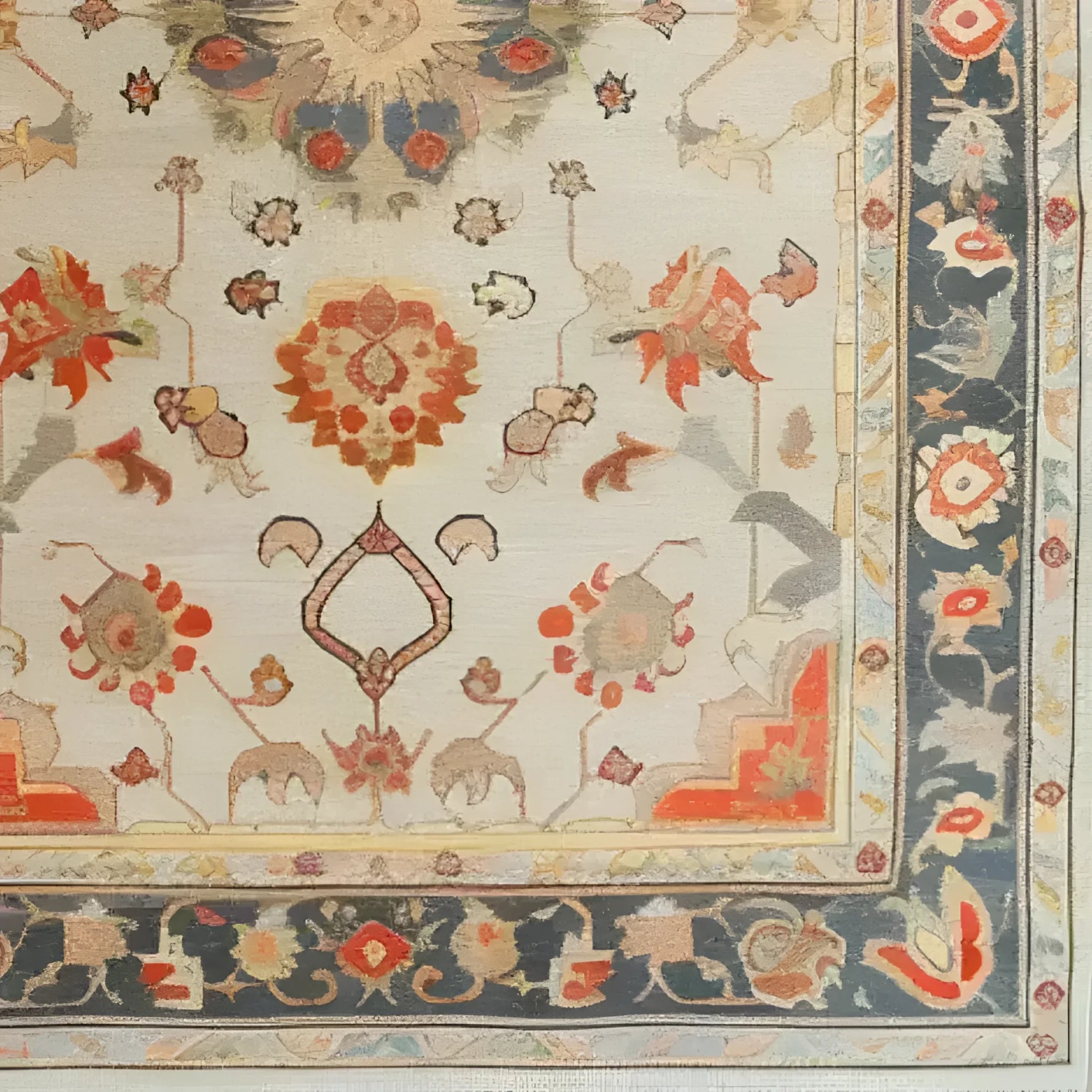 A beautifully crafted Blossom Breeze Hand Knotted Area Rug showcasing a vibrant floral pattern with intricate Persian designs. Perfect for adding elegance to living rooms, this floral rug features rich colors and detailed borders that enhance its luxurious appeal.