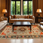 Elegant Blossom Breeze Hand Knotted Area Rug in a cozy living room setting. The floral rug features intricate Persian-inspired designs with vibrant hues, perfect for enhancing your rugs for living room collection.