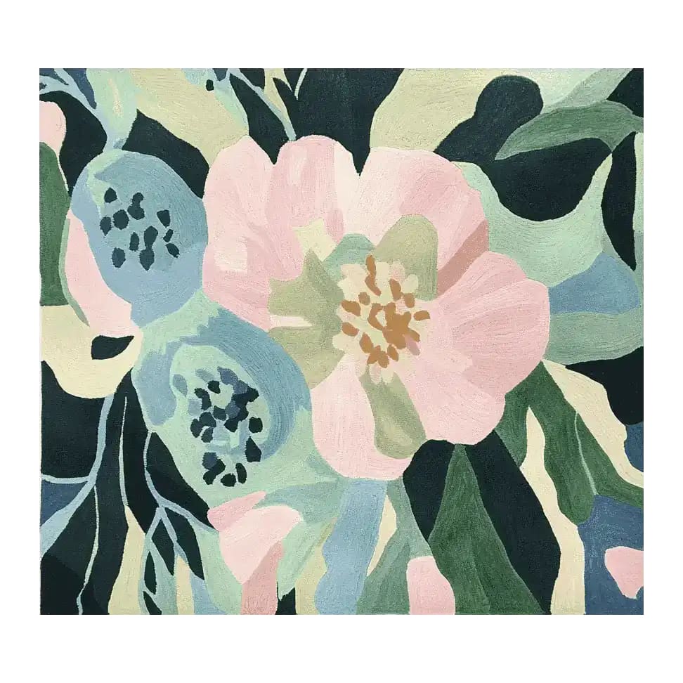 A vibrant hand-tufted area rug featuring an abstract floral design in soft pastel colors. This contemporary rug is perfect for adding a touch of elegance to living room spaces. Made from high-quality wool, this area rug combines durability with artistic flair, making it a standout piece among living room area rugs.