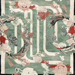 A beautifully designed area rug perfect for the living room, showcasing a hand-tufted wool rug with a nature-inspired pattern. The intricate floral and vine motifs in soft greens, reds, and whites create an inviting atmosphere, ideal for enhancing the aesthetics of living room area rugs.