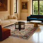 Elegant living room featuring a Blossom Vista Hand Knotted Area Rug with intricate floral patterns, perfect for adding a touch of vintage charm. This Persian-style floral rug complements the modern furniture, making it an ideal choice for rugs in living rooms.