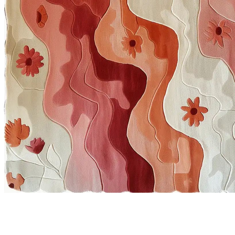This Blossom Waves Hand Tufted Wool Rug showcases a captivating abstract floral design in warm tones of pink, red, and orange, perfect for adding a contemporary touch to large living spaces. The intricate patterns and luxurious wool texture make it an ideal choice for living room rugs, especially in the popular 8x10 size, offering both style and comfort.