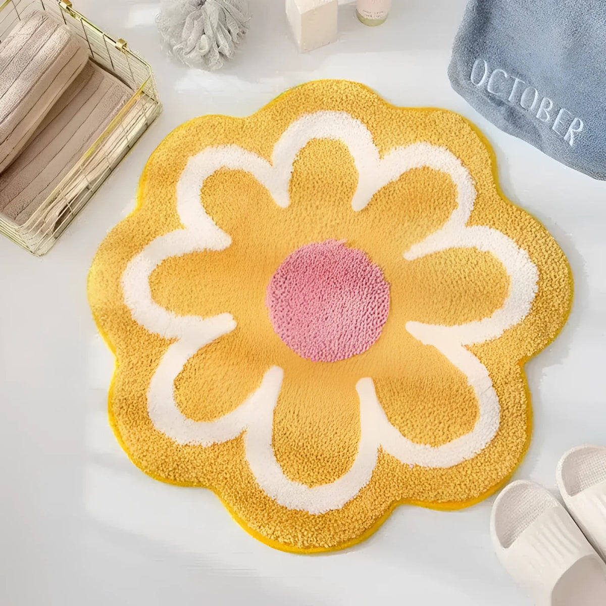 Blossoming Flower Accent Rug Bath Mat 25.5" x 25.5" (65 X 65 CM) Orange